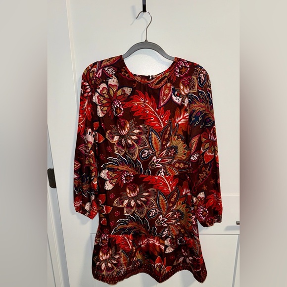 LOFT Dresses & Skirts - LOFT Red and Brown Floral Long Sleeve Dress
